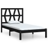 Cadru de pat mic single, negru, 75x190 cm, lemn masiv de pin
