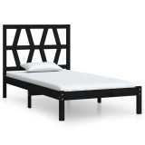 Cumpara ieftin Cadru de pat mic single, negru, 75x190 cm, lemn masiv de pin