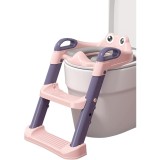 Reductor wc copii cu scaunel inaltator, 1-7 ani, colac moale, 2 trepte reglabile, pliabil, cu spatar si manere, roz-mov