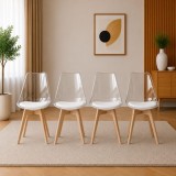 Set 4 scaune bucatarie si living Mark, transparente, cu picioare din lemn natur