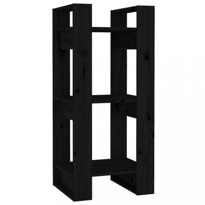 Biblioteca/Separator camera, negru, 41x35x91 cm, lemn masiv pin