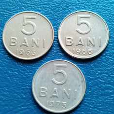 Moneda Romania 5 bani -1963,1966,1975