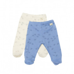 Set 2 pantalonasi cu botosei Printed, BabyCosy, 50% modal+50% bumbac, Ecru/Lavanda (Marime: 3-6 Luni)