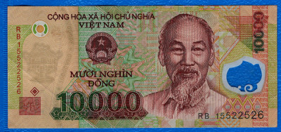 (4) BANCNOTA VIETNAM - 10.000 DONG, POLYMER, PORTRET HO CHI MINH foto