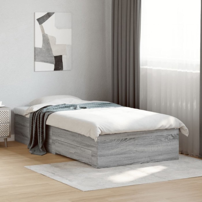 vidaXL Cadru de pat cu sertare gri sonoma 75x190 cm lemn prelucrat 3280445