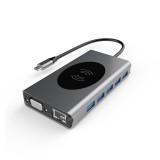 Docking Station USB-C ZYTEQ&reg; 13 &icirc;n 1, HDMI 4K, USB 3.0/2.0, PD Type-C, SD/TF, VGA, Ethernet RJ45, AUX 3,5 mm, Gri