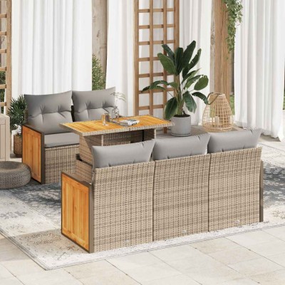 vidaXL Set canapele grădină cu perne 6 piese bej poliratan/lemn acacia 3327664 foto