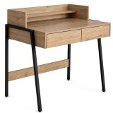 Birou compact, MDF melaminat, cu 2 sertare si raft, cadru metalic, 78x48x95 cm, stejar artisan