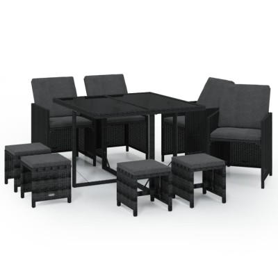 Set mobilier de gradina cu perne, 9 piese, negru, poliratan foto