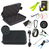Cumpara ieftin Trusa de supravietuire si camping outdoor, 12 in 1 diferite unelte multifunctionale, cutie ABS de inalta calitate, negru
