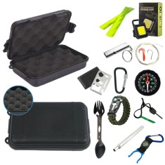 Trusa de supravietuire si camping outdoor, 12 in 1 diferite unelte multifunctionale, cutie ABS de inalta calitate, negru