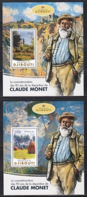 Djibouti 2016 - Picturi - Claude Monet, Set complet de 4 Colite, 4 poze, MNH foto