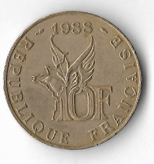 Moneda 10 francs 1988 - Franta, Roland Garros foto