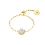 Cumpara ieftin Inel Tip Lant Reglabil din Argint 925 Placat cu Aur, Model Floare cu Zirconii
