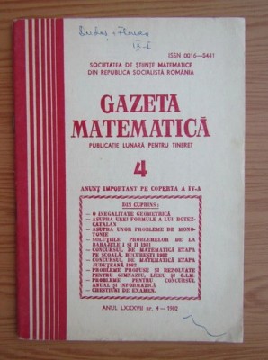 Gazeta matematica nr. 4 / 1982 foto