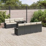 VidaXL Set de canapele pentru grădină cu pernă 9 pcs Negru Rattan poli 3348243