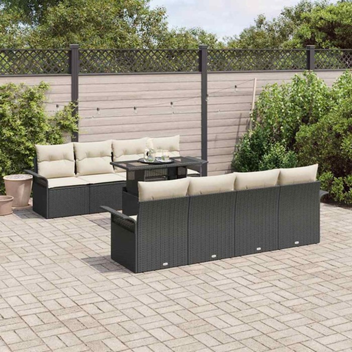 vidaXL Set de canapele pentru grădină cu pernă 9 pcs Negru Rattan poli 3348243