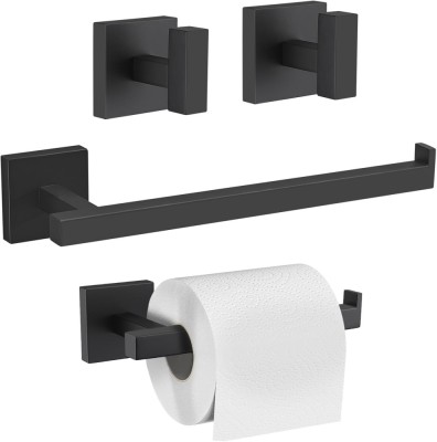Set 4 Carlige tip Cuier de Baie, bara pentru prosoape/suport pentru role de toaleta/inel pentru prosoape de mana/suport pentru halat, negru - CN foto