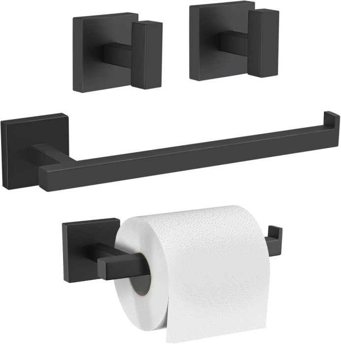 Set 4 Carlige tip Cuier de Baie, bara pentru prosoape/suport pentru role de toaleta/inel pentru prosoape de mana/suport pentru halat, negru - CN