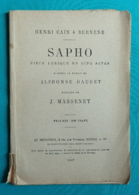 Henri Caine Bernede et Alphonse Daudet &amp;ndash; Sapho ( 1897 ) foto
