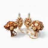 Set buchet, lumanari cu trandafiri criogenati si plante naturale uscate, lumanari tip fagure