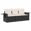 Set mobilier de gradina cu perne, 3 piese, negru, poliratan