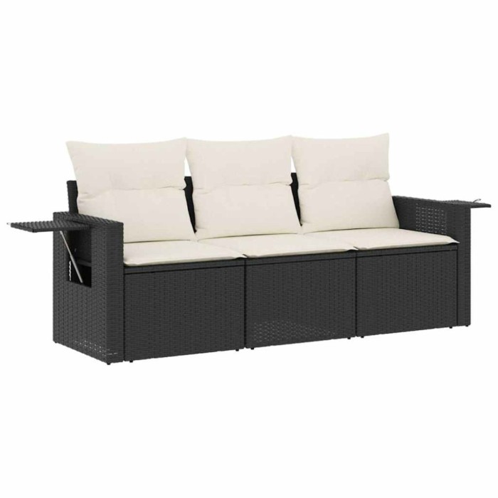 Set mobilier de gradina cu perne, 3 piese, negru, poliratan