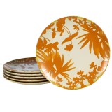 Set 6 farfurii intinse, 26 cm, Hawaii, Crem deschis cu frunze portocalii