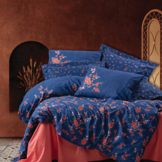Lenjerie de pat pentru o persoana, 3 piese, 160x220 cm, 100% bumbac ranforce, Cotton Box, Emery, albastru inchis