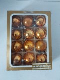 Lot 12 globuri vechi vintage West Germany, Craciun, 4cm diametru, portocaliu, in cutia originala