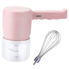 Mixer portabil, fara fir, cu 3 functii, cu bol de plastic, roz