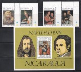Nicaragua 1978 - Crăciun - Picturi de D&uuml;rer, Goya, Serie+PA+Colita, MNH