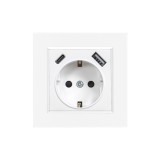 Leziter Priza Nova cu 2 Porturi USB (USB-A + USB-C), Cadru Alb, 16A, 250V AC, IP20
