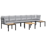 Cumpara ieftin Set canapea de gradina, 5 piese, cu perne, negru, otel vopsit