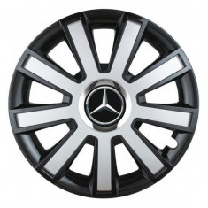 Set 4 capace roti Silver/black cu inel cromat pentru gama auto Mercedes-Benz, R14