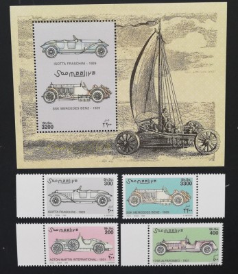 SOMALIA-1990-DIN ISTORIA AUTOMOBILELOR-1x4 Val.+ 1 Colita-mnh-**SOM 152C foto