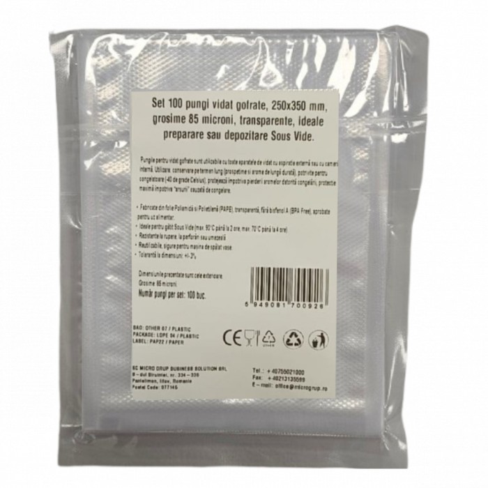 Set 100 pungi vidat gofrate, 250x350 mm, grosime 85 microni, transparente