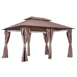 Pavilion/foisor pentru gradina/terasa, cadru metalic, cu perdele, cafeniu, 4x3x2.64 m, ART