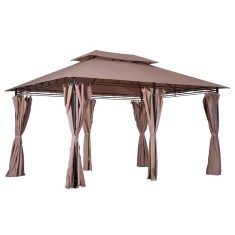 Pavilion/foisor pentru gradina/terasa, cadru metalic, cu perdele, cafeniu, 4x3x2.64 m