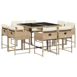 Cumpara ieftin Set de masa pentru gradina, 9 piese, cu perne, bej, poliratan