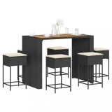 VidaXL Set bar de grădină, 7 piese, cu perne, negru, poliratan