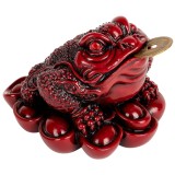 Broasca norocoasa Feng Shui, pe soclu de monede si pepite, statueta piatra 9 cm rosu