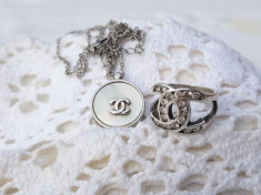 argint COCO CHANEL set INEL, MEDALION si LANT brand de LUX FRANTA splendid foto