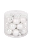 Set 24 globuri de Crăciun din sticlă, albe, diametru 2,5 cm