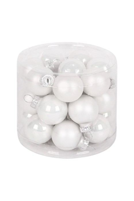 Set 24 globuri de Crăciun din sticlă, albe, diametru 2,5 cm