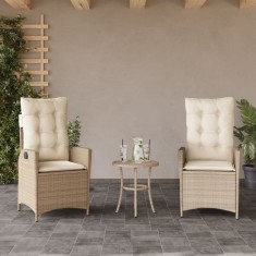 vidaXL Scaune de grădină rabatabile cu perne, 2 buc., bej, poliratan 365268