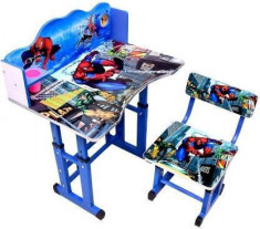 Birou pentru copii cu desene Spiderman, lemn + metal,albastru foto