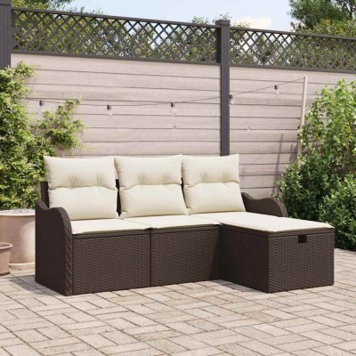 vidaXL Set de canapele pentru grădină cu pernă 4 pcs Maro Rattan poli foto