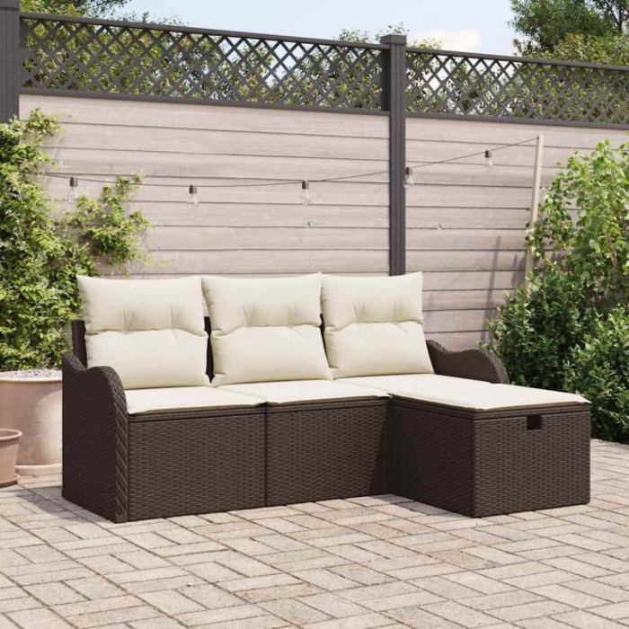 vidaXL Set de canapele pentru grădină cu pernă 4 pcs Maro Rattan poli