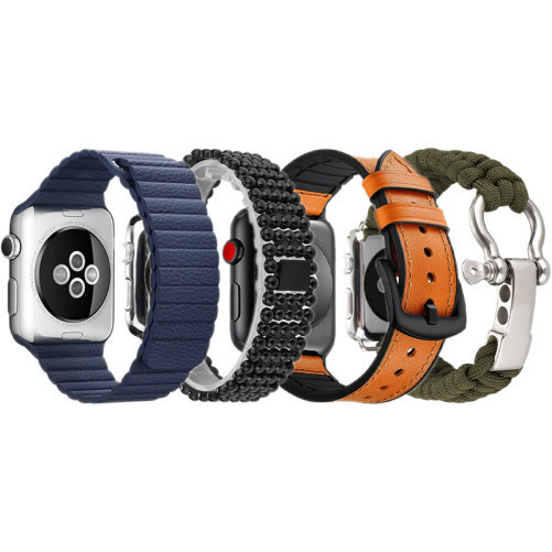 Set 4 Curele iUni compatibile cu Apple Watch 1/2/3/4/5/6/7, 42mm, Bleumarin, Negru, Maro, Verde